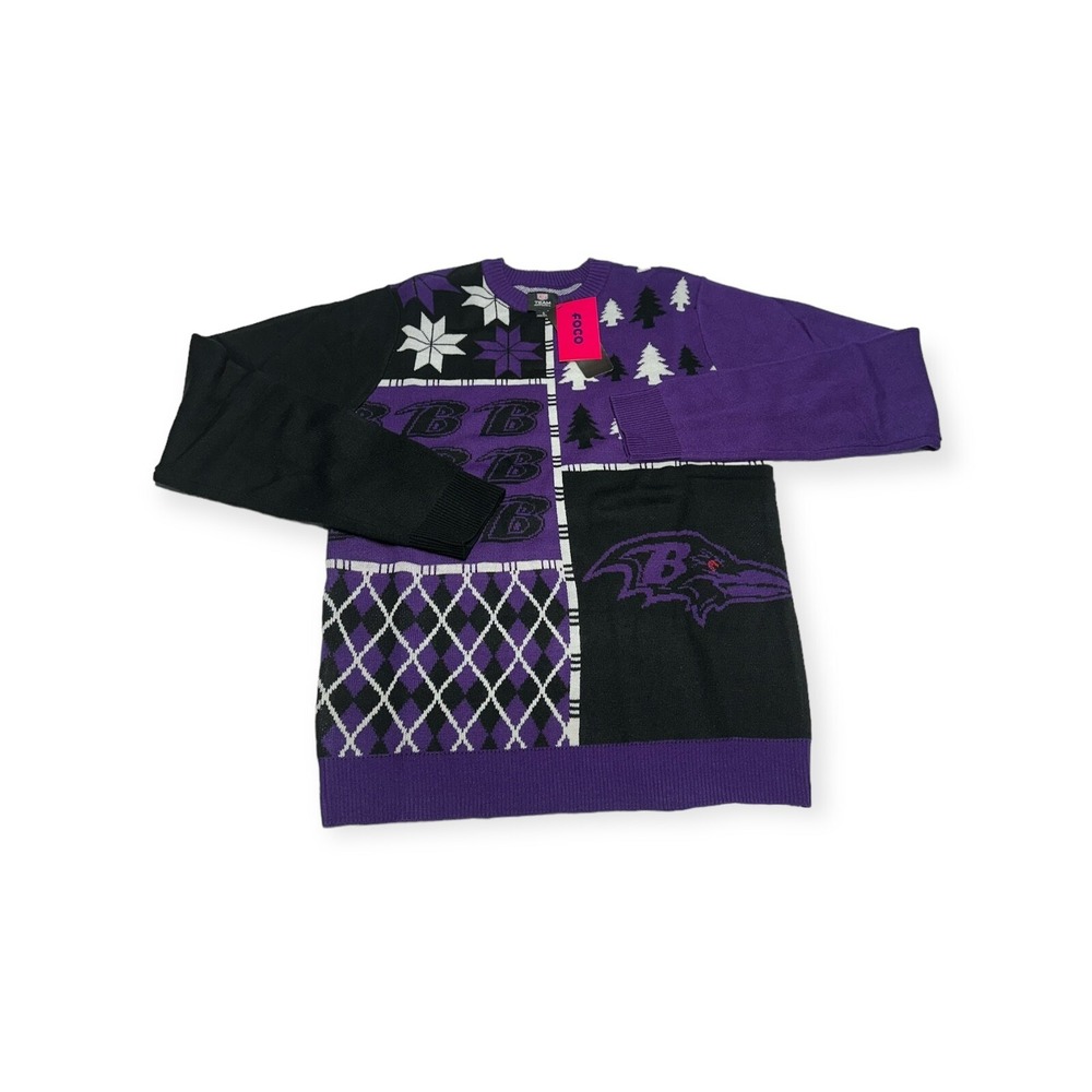 NWT Men's FOCO Baltimore Ravens NFL Busy Block Ugly Christmas Sweater‎ Size S